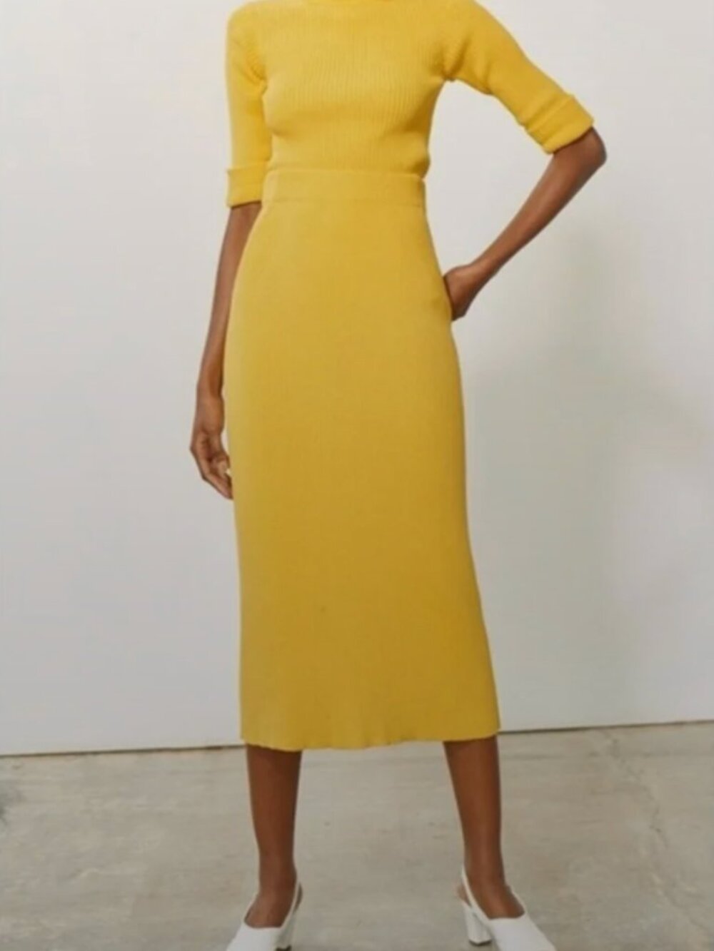 Mara Hoffman Yellow Knit Alessia Midi‎ Skirt